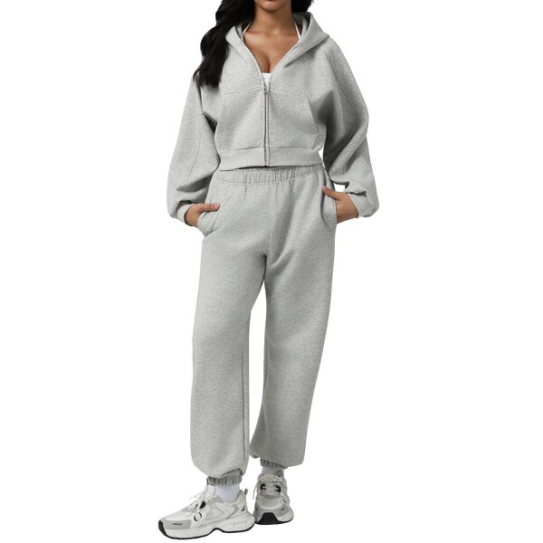 Women's Sweatshirt Set - Manufacturer - Autumn Winter Thickened Hooded Zip 2 Piece