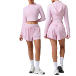 Women's Tracksuit Set - Manufacturer - Breathable Hooded Zip Sweatshirt Shorts