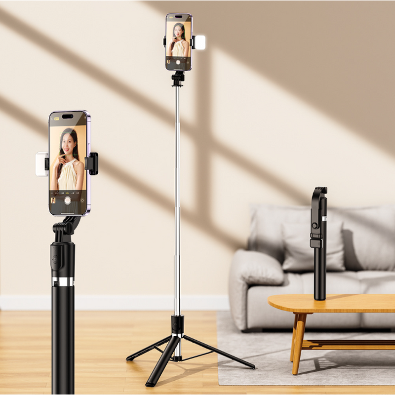 Selfie Stick Manufacturer - R1S-L with LED Light 1.7m Metal Portable Tripod