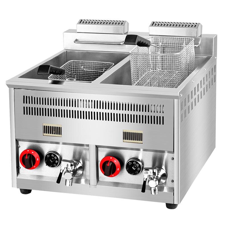 Gas Deep Fryer - Manufacturer - Commercial Stainless Steel Double Tanks Temp-Control