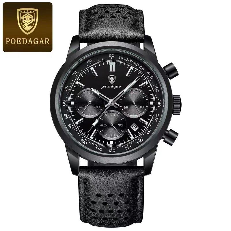 Wristwatch Manufacturer - POEDAGAR 921 Fashion Casual Waterproof Luminous High-quality Leather Quartz