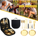 Cutlery Set Manufacturer - Outdoor Picnic Portable Bag Packing Gold with Spoon Fork Steak Knife Opener Plate