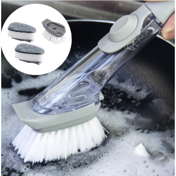 Dish Brush Manufacturer - Plastic Soap Dispenser Pot Scrubber Sink with 2 Replacement Sponge Head