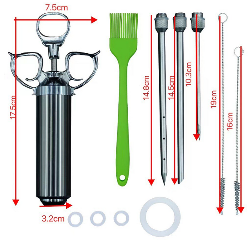 Meat Injector Manufacturer - 2-oz Marinade Flavor Syringe 304 Stainless Steel with 3 Professional Needles