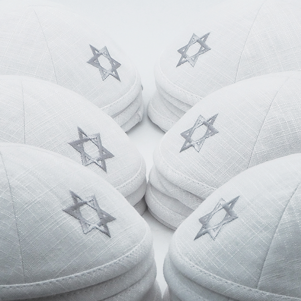 Kippah Manufacturer - White Linen Star of David Embroidery Custom Logo for Gift