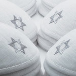 Kippah Manufacturer - White Linen Star of David Embroidery Custom Logo for Gift