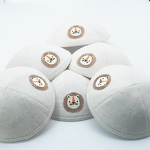 Kippah Manufacturer - White Linen Lion Embroidery for Bar Mitzvah Judaica Gift