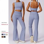 Sportswear Set Manufacturer - Strapless Vest & Foldable Waist Flared Pants Square Back