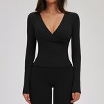 Yoga T-Shirt Manufacturer - Long Sleeve V-Neck with Waist Pleat & Removable Pads