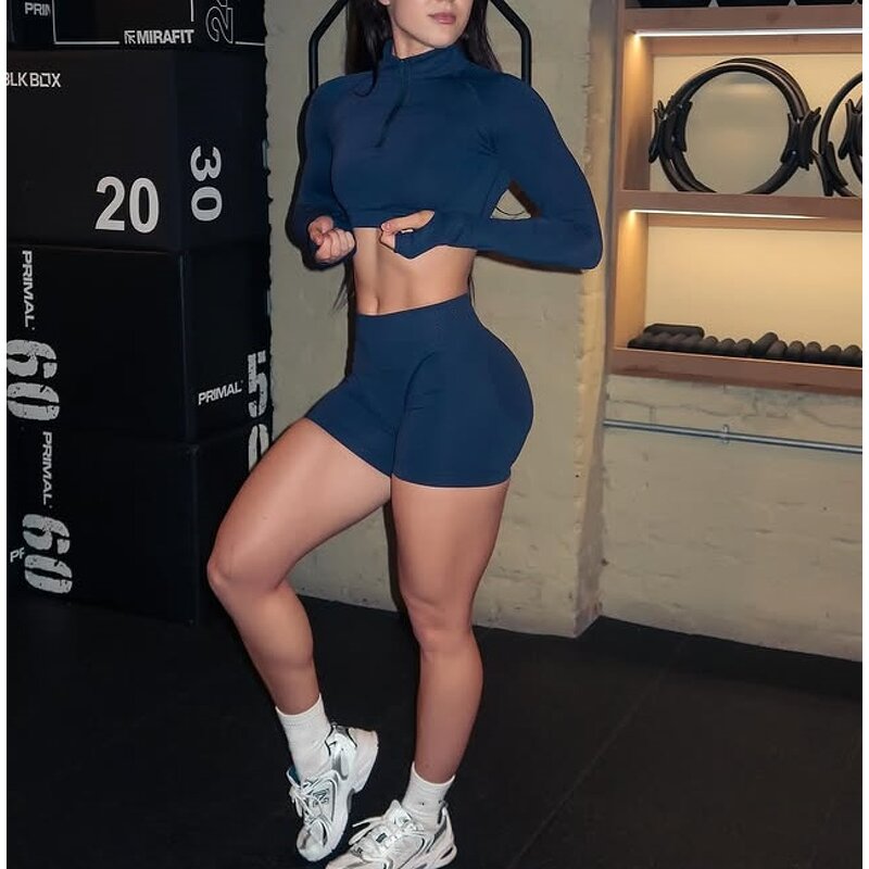 Yoga Set Manufacturer - Seamless Half-Zip Thumbhole 3-Piece for Women