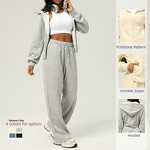 Sportswear Set Manufacturer - 260gsm Women's Loose Zipper Hooded Jacket 2-Piece