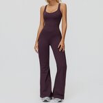 Yoga Bodysuit Manufacturer - Fitness Loungewear Casual Unitard Cross Back Wide-Leg Flared