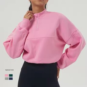 Hoodie Manufacturer - Women's Quarter Zip Pullover with Drawstring Custom Logo Two-Piece