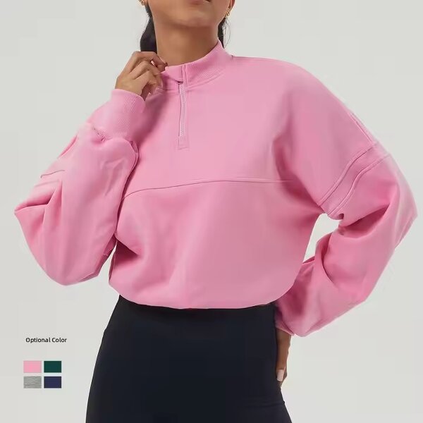 Hoodie Manufacturer - Women's Quarter Zip Pullover with Drawstring Custom Logo Two-Piece