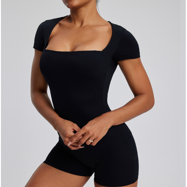 Bodysuit Manufacturer - Ladies One Piece Tummy Control Short Sleeve Jumpsuit Shorts