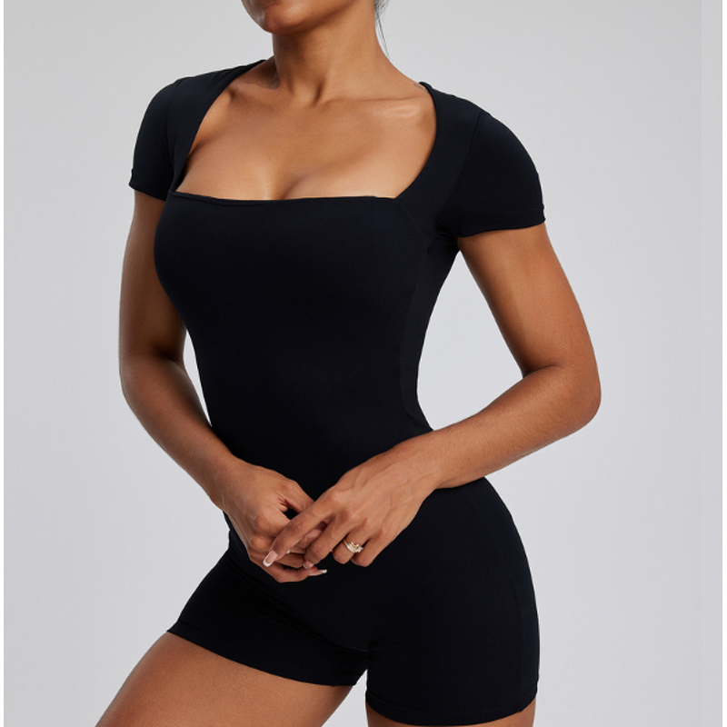 Bodysuit Manufacturer - Ladies One Piece Tummy Control Short Sleeve Jumpsuit Shorts