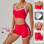 Yoga Set Manufacturer - Women's 2-Piece Crossed Shoulder Strap Vest & High Waist Shorts