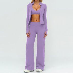 Yoga Set Manufacturer - Three-Piece with Low Waisted Wide-Legged Pants