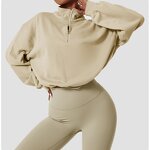 Hoodie Set Manufacturer - Women's Crop Top Oversize High Neck Drawstring Zipper