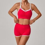 Yoga Set Manufacturer - Women's 2-Piece Crossed Shoulder Strap Vest & High Waist Shorts