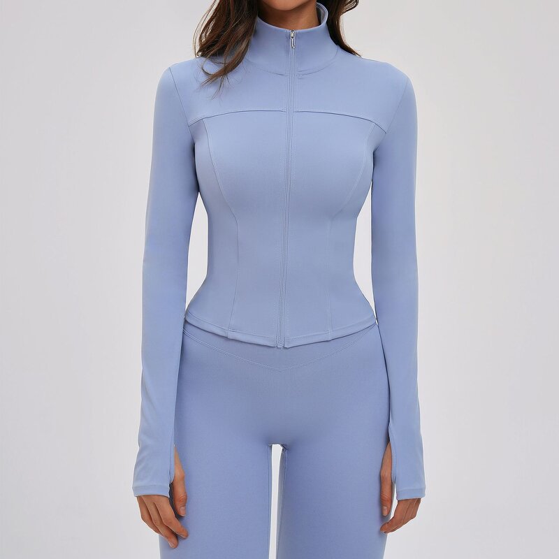 Yoga Top Manufacturer - High-Elasticity Compression Stand Neck Slim Zip Jacket