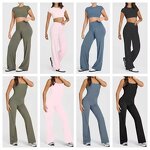 Activewear Set Manufacturer - Women's 2 Piece High Waist Flared Legging with Hollow Out Back Crop Top