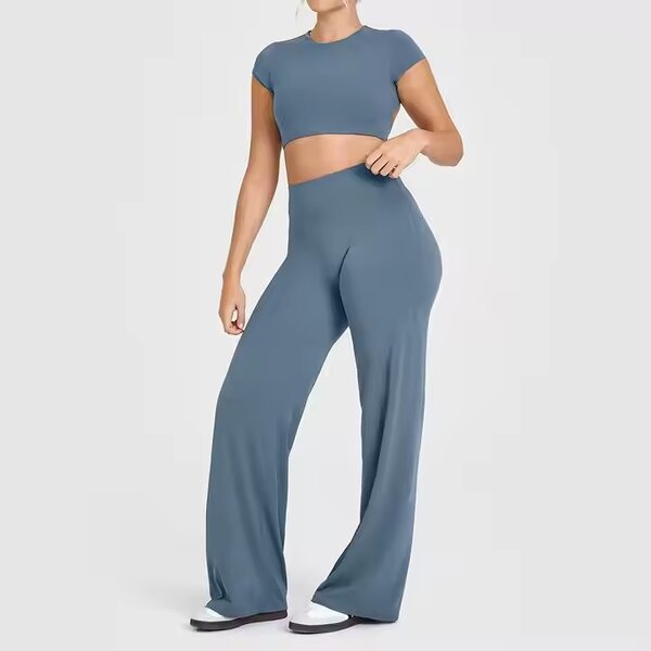 Activewear Set Manufacturer - Women's 2 Piece High Waist Flared Legging with Hollow Out Back Crop Top