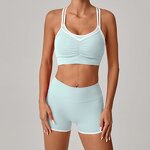 Yoga Set Manufacturer - Women's 2-Piece Crossed Shoulder Strap Vest & High Waist Shorts