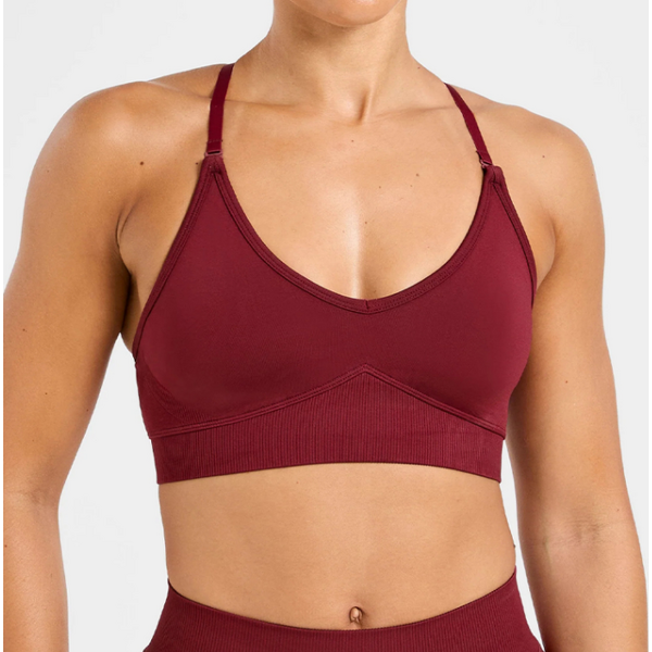Sports Bra Manufacturer - Women Custom Logo Deep V Seamless with Adjusted Straps