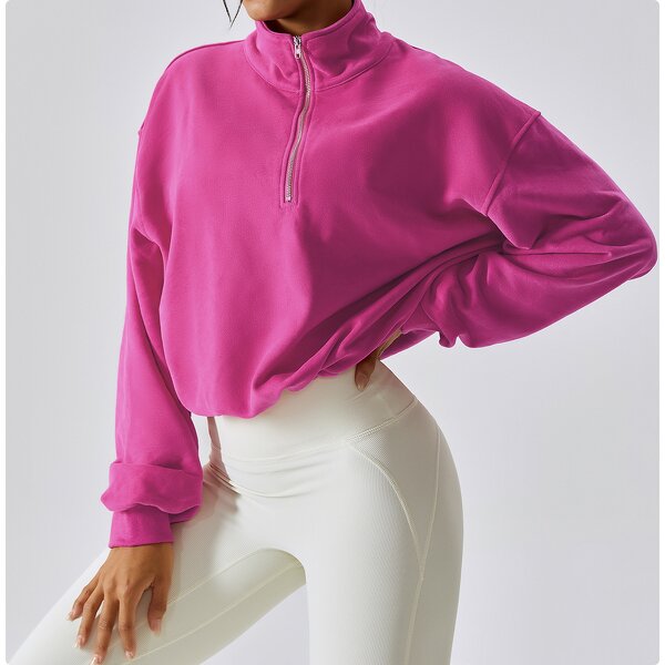 Hoodie Set Manufacturer - Women's Crop Top Oversize High Neck Drawstring Zipper