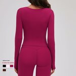 Yoga T-Shirt Manufacturer - Long Sleeve V-Neck with Waist Pleat & Removable Pads