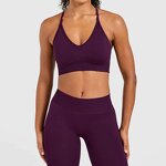 Sports Bra Manufacturer - Women Custom Logo Deep V Seamless with Adjusted Straps