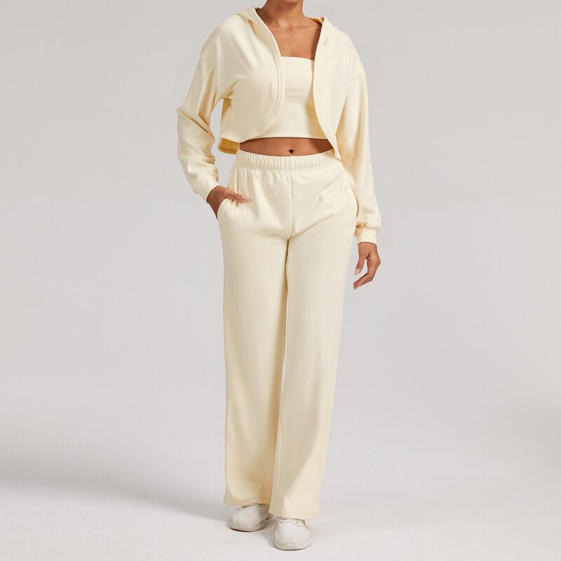 Yoga Sets Manufacturer - 3pcs High Quality Soft Crop Top Jackets Custom Logo for Women