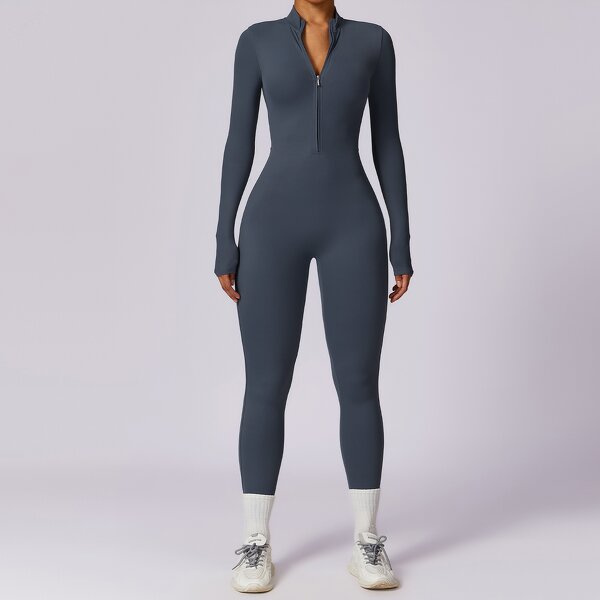 Bodysuit Manufacturer - Women's Long Sleeve Front Zipper Nylon Gym Fitness Wear