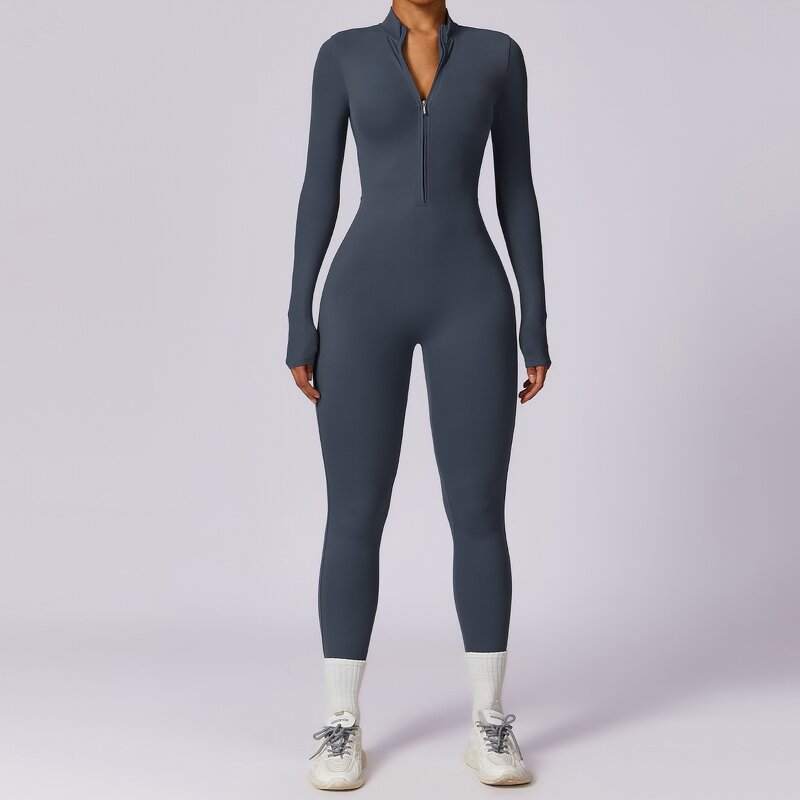 Bodysuit Manufacturer - Women's Long Sleeve Front Zipper Nylon Gym Fitness Wear