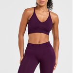 Sports Bra Manufacturer - Women Custom Logo Deep V Seamless with Adjusted Straps