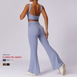 Sportswear Set Manufacturer - Strapless Vest & Foldable Waist Flared Pants Square Back