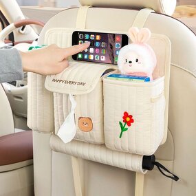 Backseat Organizer Manufacturer - Cute Bear Car Tissue Holder Clear Phone Pocket
