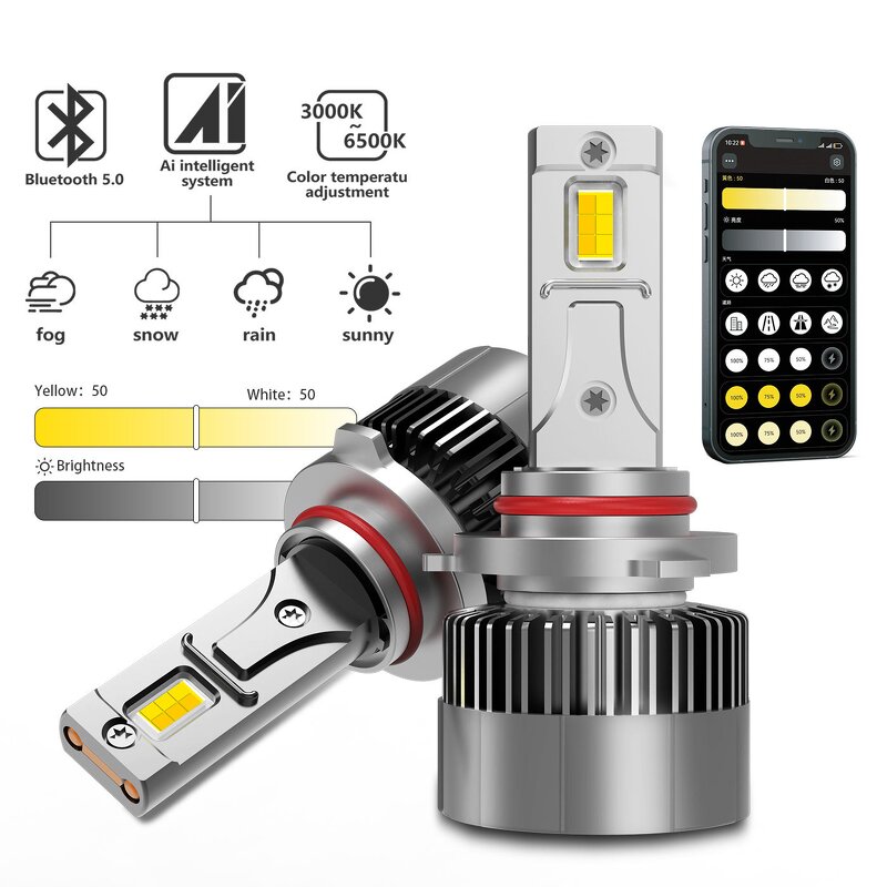 LED Headlight Manufacturer - 300W 50000LM Smart App Control Ai Tri Color Temperature H1 H11 H4 H7