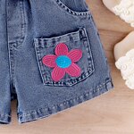 Girls Clothing Set Manufacturer - 2024 Summer Sleeveless Ruffle Top Denim Flower Shorts