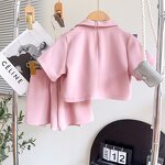 Girls Clothing Set Manufacturer - Summer Short Sleeve Blazer Coat Ribbed Vest Shorts 3Pcs