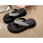 Women's Flip Flops Manufacturer - Rubber Sole Diamond Decoration Lightweight Sandals