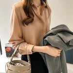 Women's Chiffon Shirt Manufacturer - Autumn Pure Color V-neck Long Sleeve Business Wear
