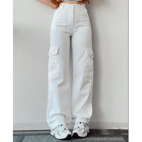 Women's Cargo Pants Manufacturer - 2024 Solid Color Mid-waist Wide Leg Casual Trousers