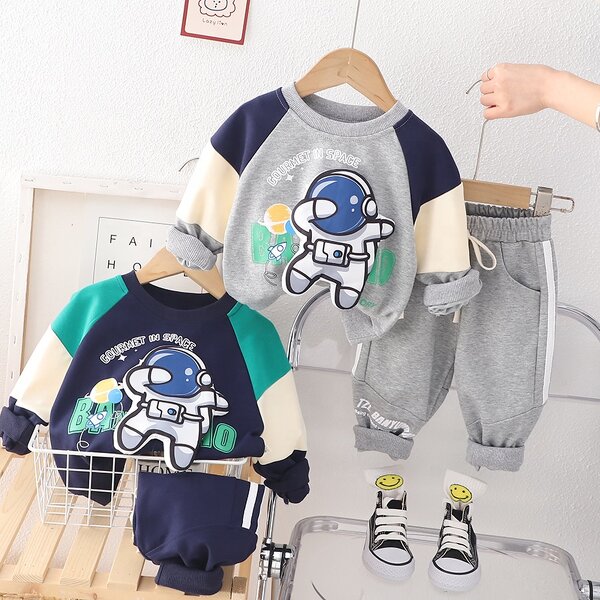 Boys Clothing Set Manufacturer - Spring Autumn Spaceman Sweatshirt Patchwork Pant 2Pcs