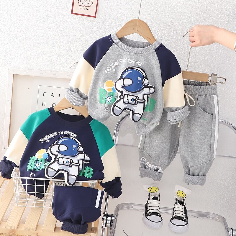 Boys Clothing Set Manufacturer - Spring Autumn Spaceman Sweatshirt Patchwork Pant 2Pcs