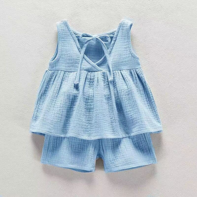 Girls Clothing Set Manufacturer - 2024 Summer Cotton Sleeveless Vest Dress Shorts 2pcs