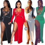 Women's Lace Set Manufacturer - 2024 Sexy Lace Bodysuit Thigh Slit Cloak Dress Two Piece