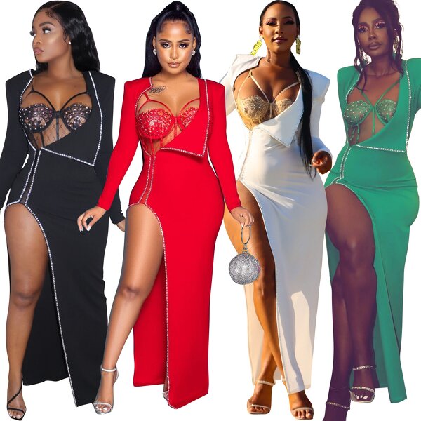 Women's Lace Set Manufacturer - 2024 Sexy Lace Bodysuit Thigh Slit Cloak Dress Two Piece