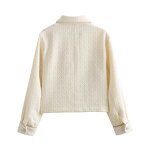 Women's Tweed Jacket Manufacturer - Front Pockets Single Breasted Beige Turn Down Collar